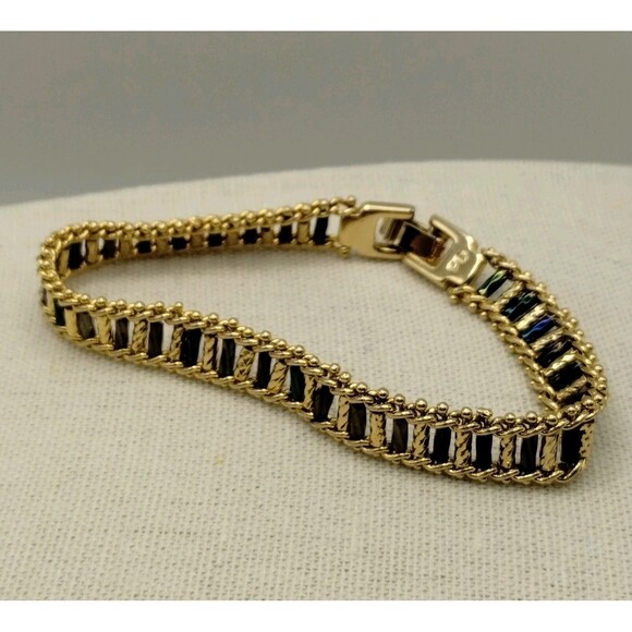 Carnival Glass Iridescent Bracelet Gold Tone Blue Link 7 Inch Premier Design - Picture 1 of 3